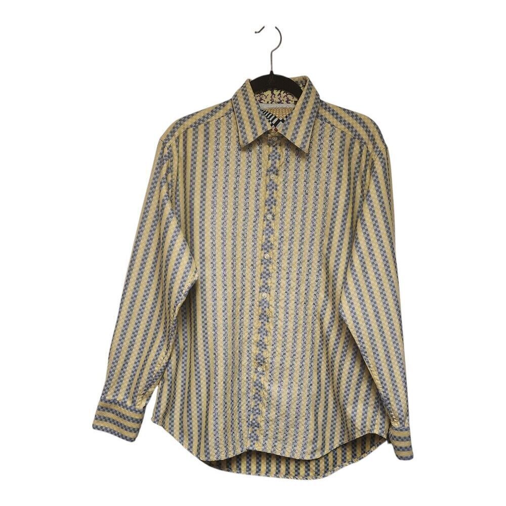 Robert Graham Men’s Multi-Yellow Long Sleeve Geometric Button Up Shirt Size L